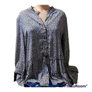 Good Day Women's Animal Print Baby Doll Button-Up Blouse
